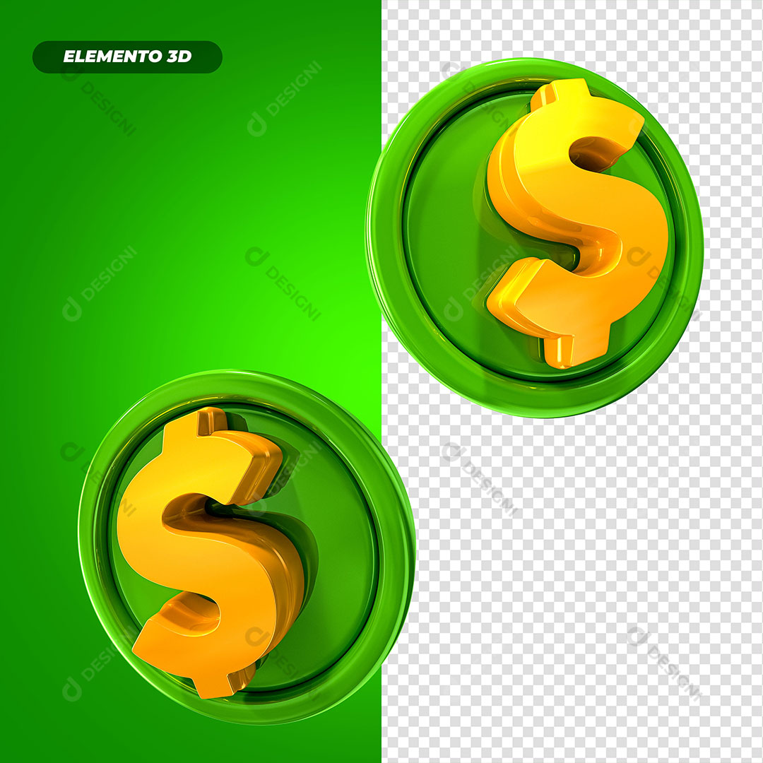 Elementos 3D Cifrão Para Composição PSD