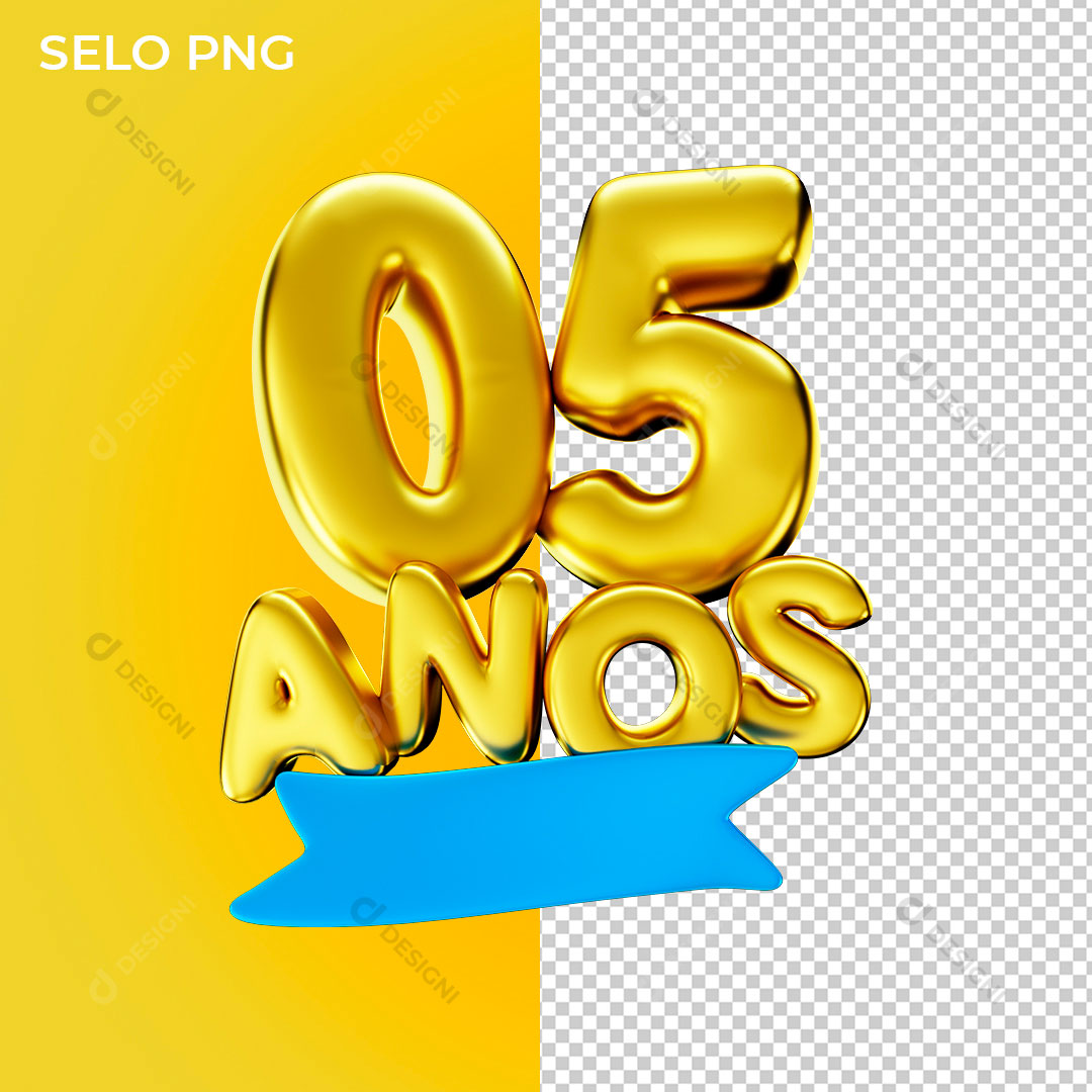 05 Anos Nùmeros 3D Para Composição PNG Transparente