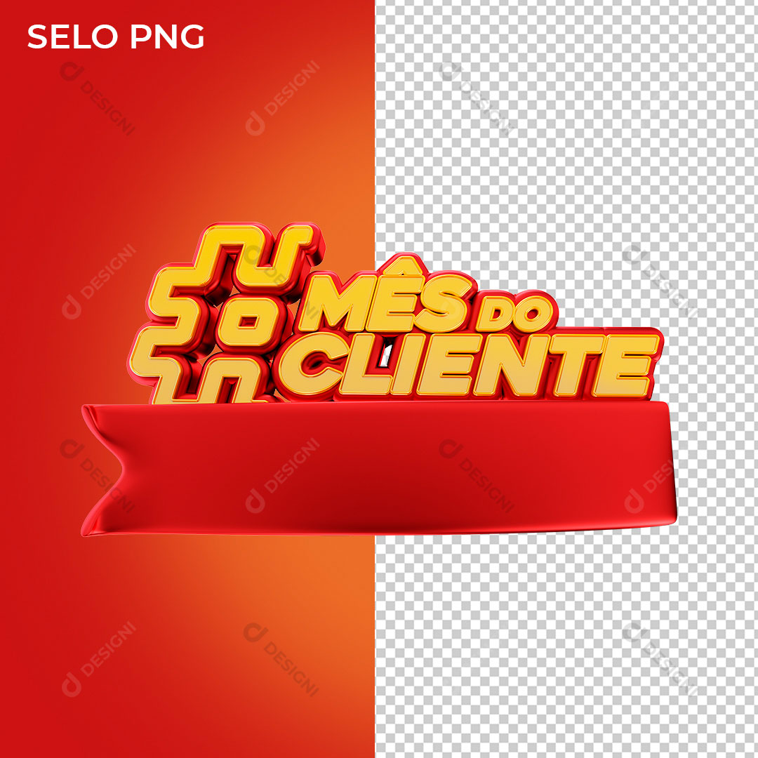 Mês do Cliente Selo 3D Vermelho Para Composição PNG Transparente