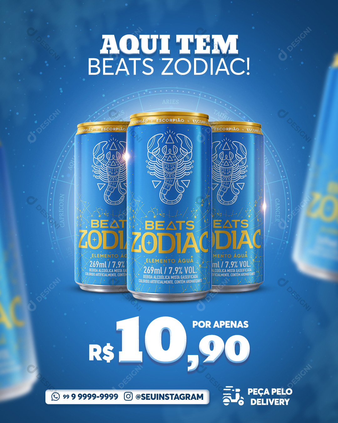 Beats Zodiac Azul Bebida Social Media PSD Editável