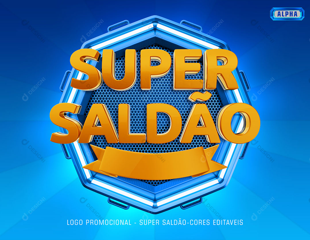 Super Saldão Blue 3D Stamp For Composition Editable Colors Editable PSD