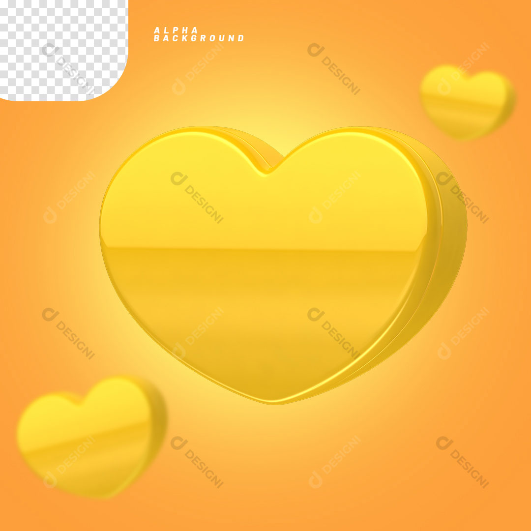 Elemento 3D Coração Amarelo PNG Transparente Sem Fundo