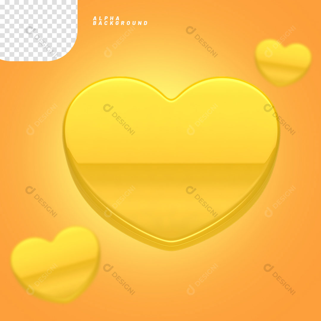Elemento 3D Coração Amarelo PNG Transparente Sem Fundo