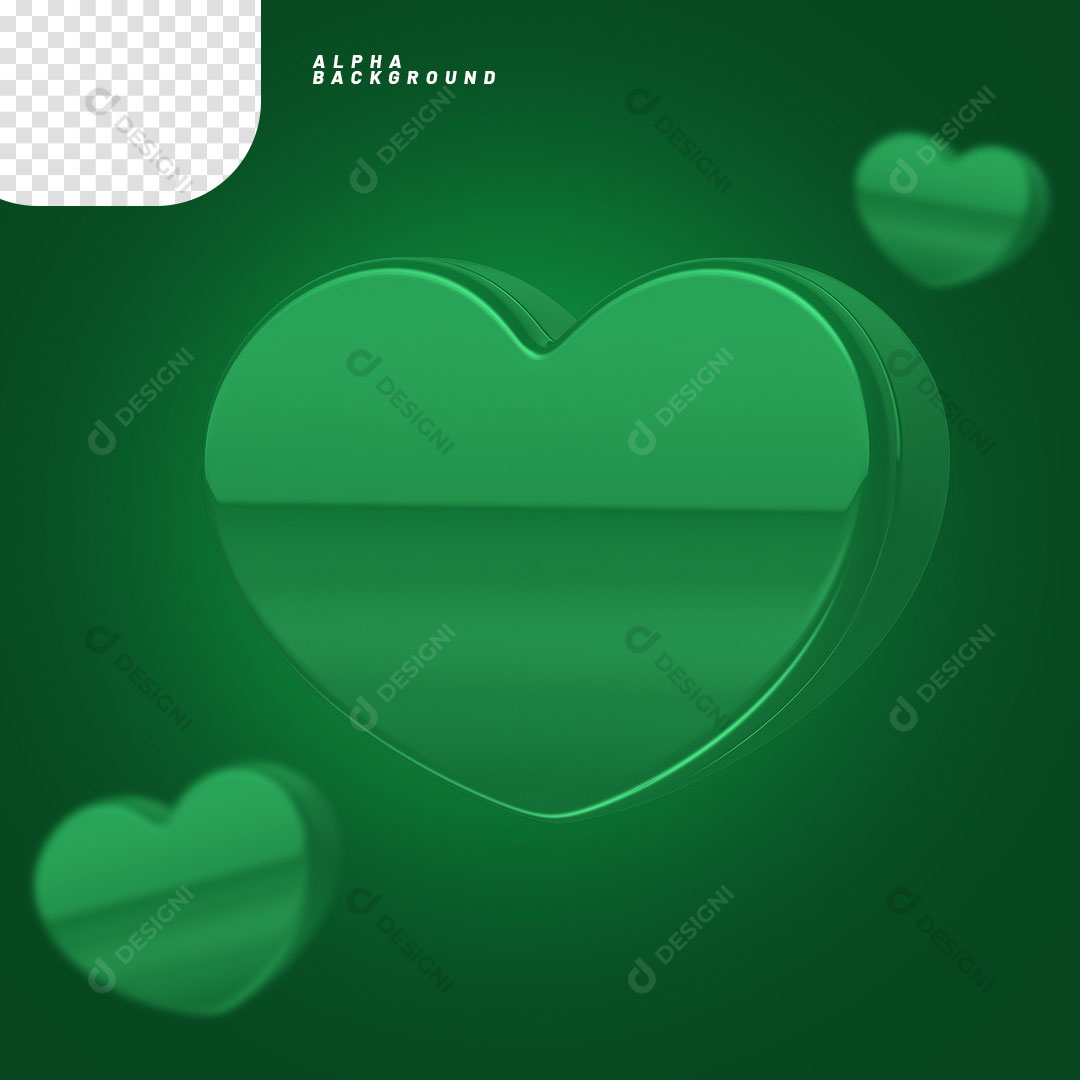 Elemento 3D Coração Verde PNG Transparente Sem Fundo