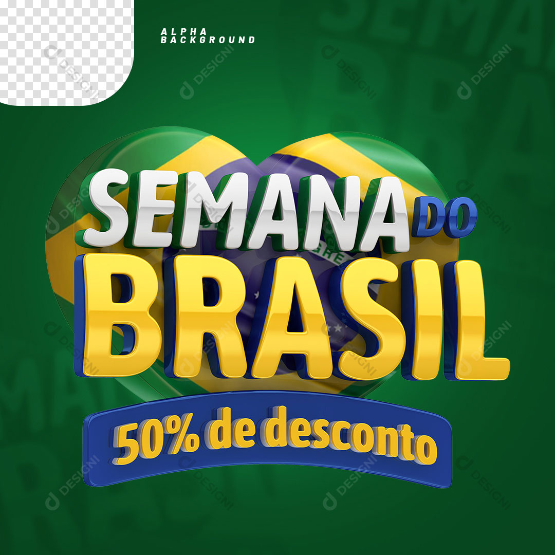 Semana do Brasil 50% de Desconto Selo 3D PNG Transparente Sem Fundo