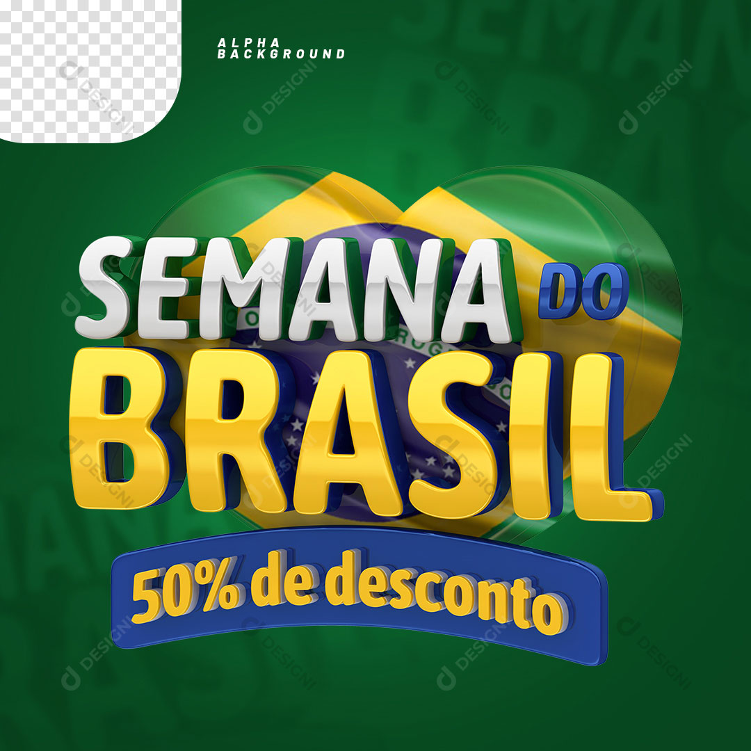 Semana do Brasil 50% de Desconto Selo 3D PNG Transparente Sem Fundo