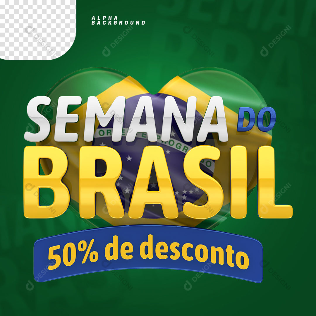 Semana do Brasil 50% de Desconto Selo 3D PNG Transparente Sem Fundo