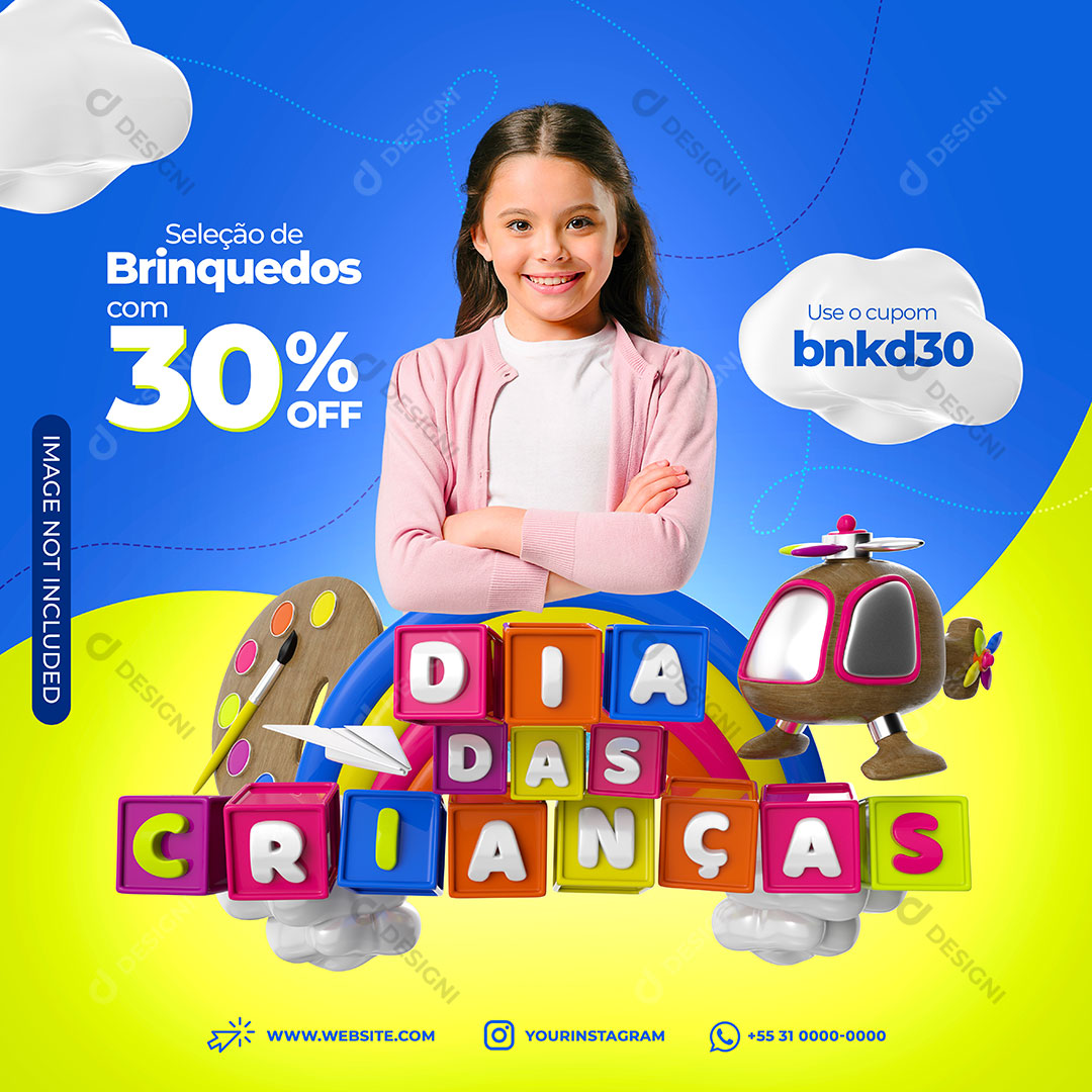 Dia Das Crianças 30% Desconto Social Media PSD Editável