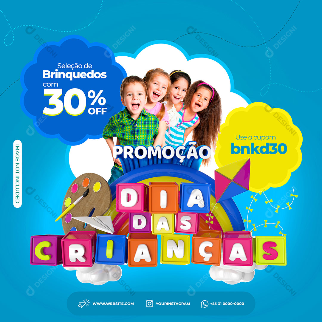 Dia Das Crianças 30% Desconto Social Media PSD Editável