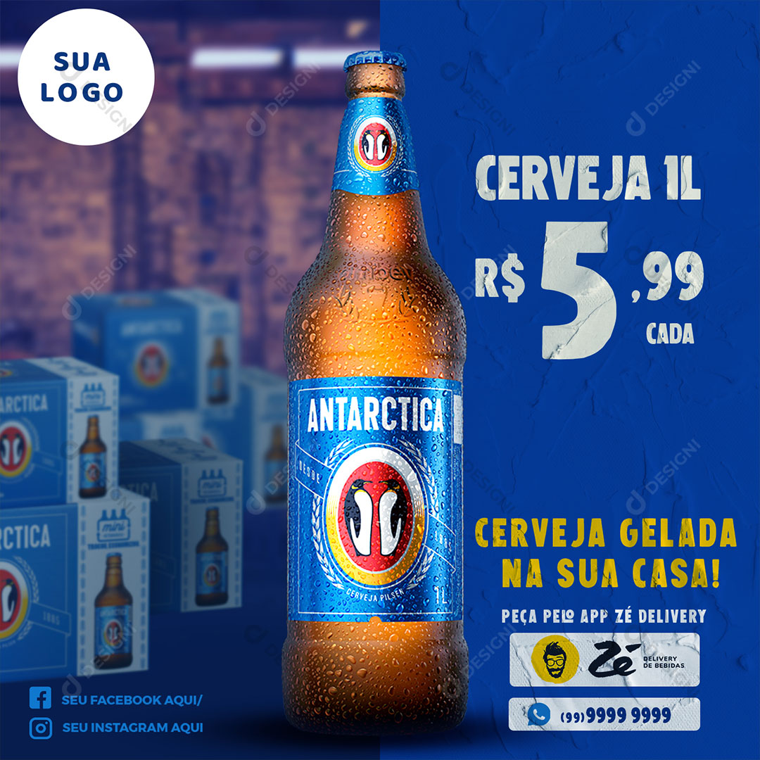 Post Distribuidora Cerveja Gelada na Sua Casa Social Media PSD Editável