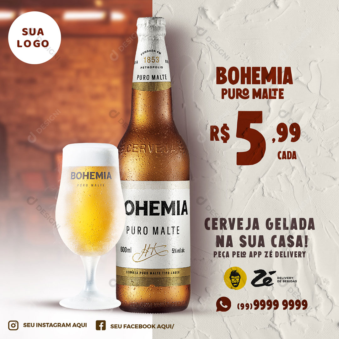 Post Distribuidora Cerveja Gelada na Sua Casa Social Media PSD Editável