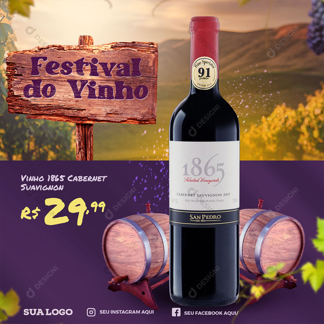 Festival de Vinho Produto Social Media PSD Editável