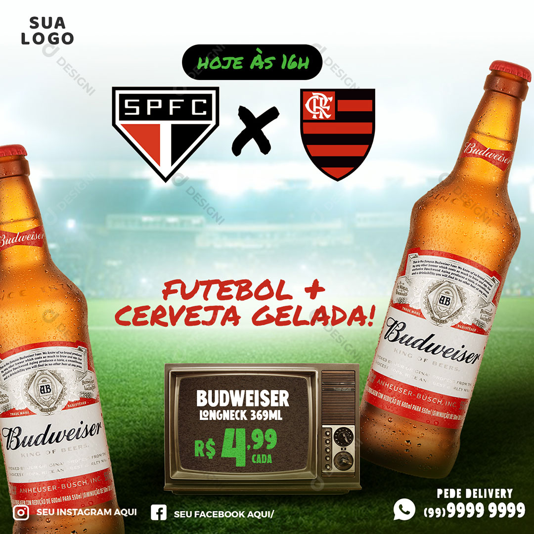 Post Distribuidora Futebol + Cerveja Gelada Bebida Social Media PSD Editável