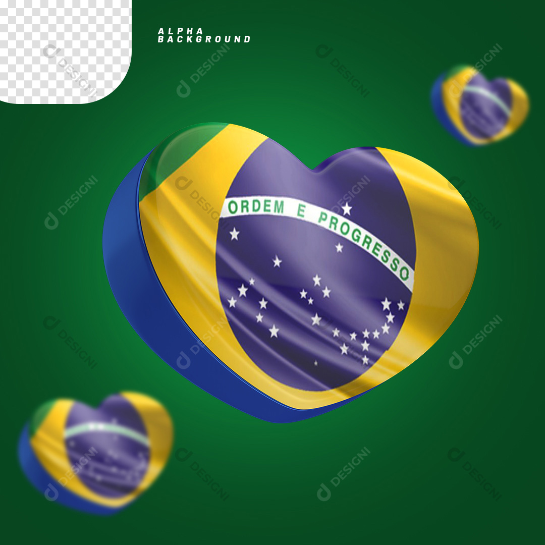 Elemento 3D para Composição Coração Brasileiro PNG Transparente Sem Fundo