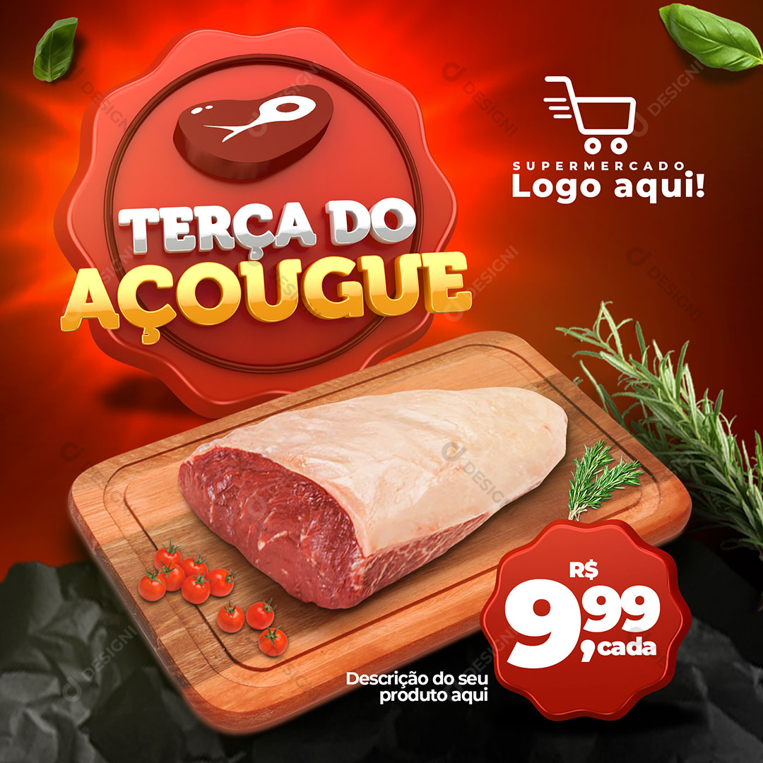 Post Terça do Açougue Produto Carne Social Media PSD Editável