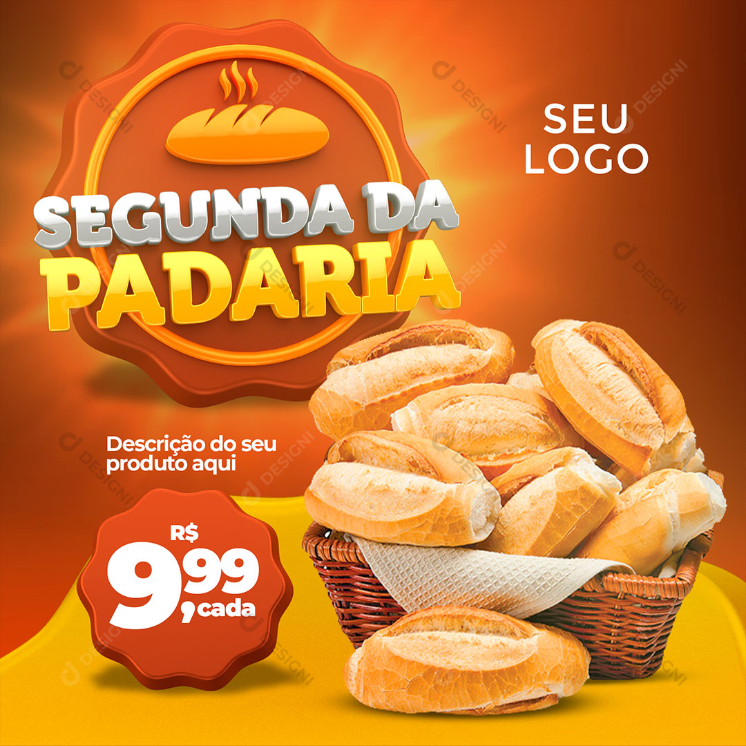 Post Segunda da Padaria Produto Pão Social Media PSD Editável