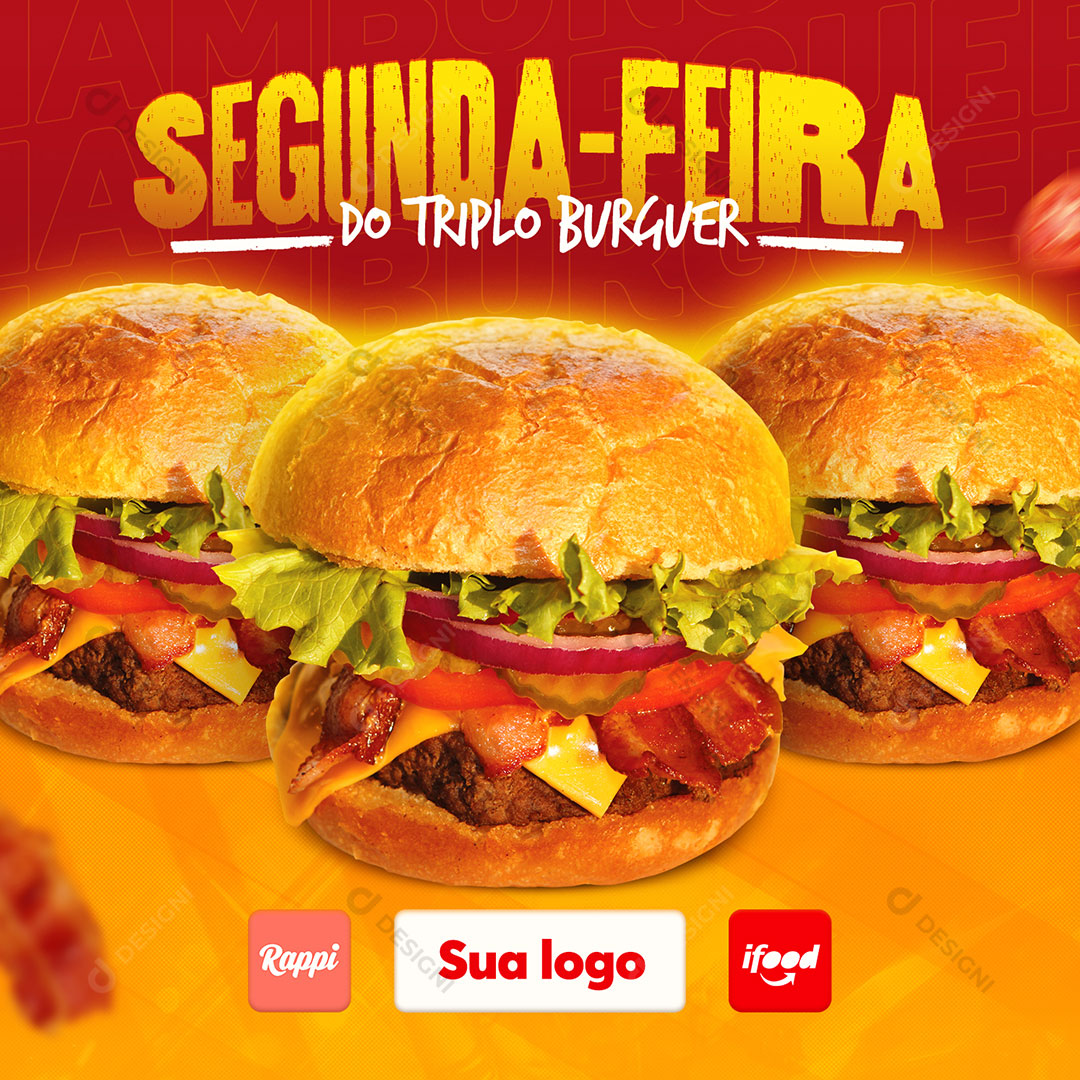 Post Hamburgueria Segunda-Feira do Triplo Burguer Social Media PSD Editável