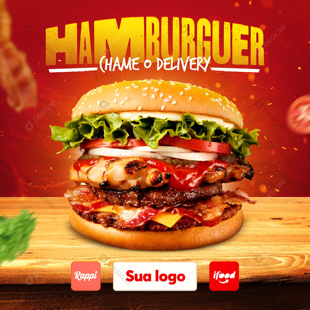 Post Hamburgueria Chame o Delivery Social Media PSD Editável