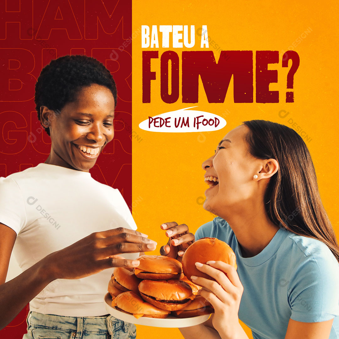 Post Hamburgueria Bateu a Fome Social Media PSD Editável