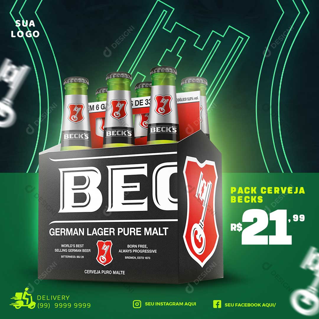 Caixa de Cerveja Becks Social Media PSD Editável