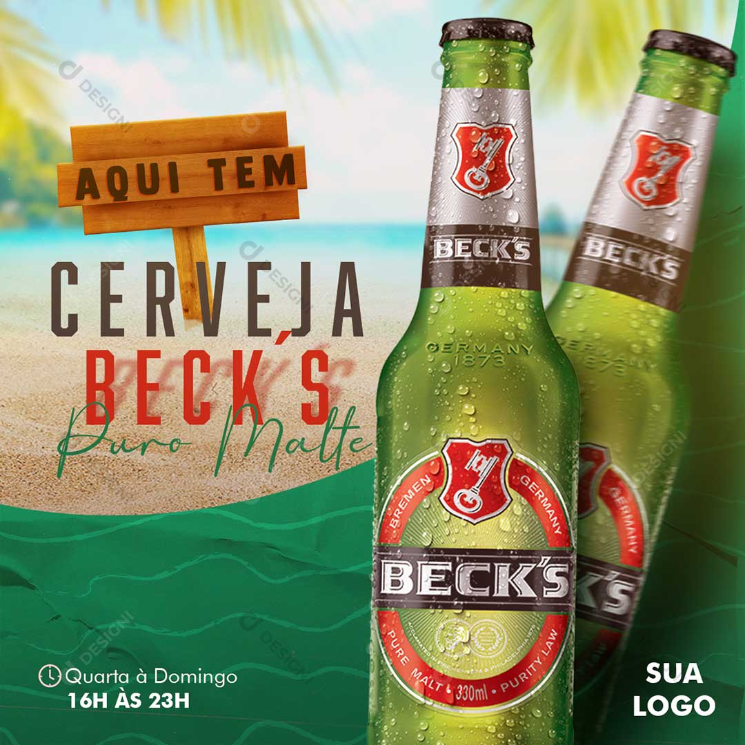 Aqui Tem cerveja Becks Social Media PSD Editável