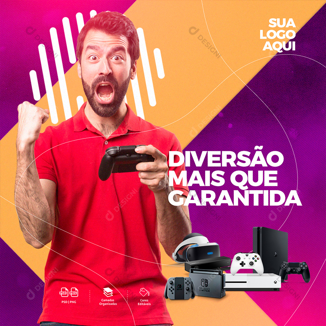Diversão Mais que Garantida Videogamers Social Media PSD Editável