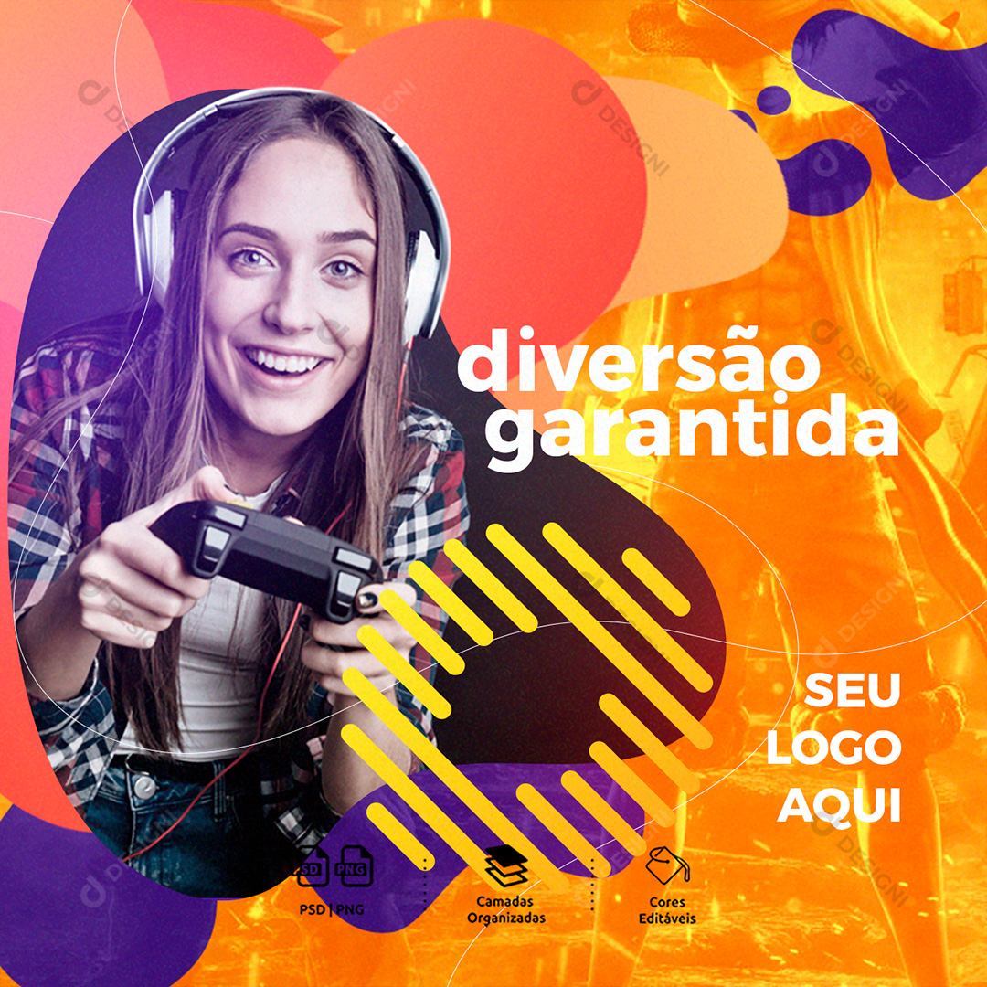 Diversão Garantida Videogamers Social Media PSD Editável