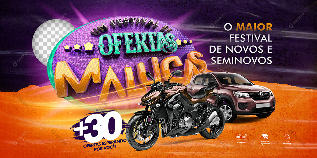 Banner Ofertas Malucas Festival de Novos e Seminovos Social Media PSD Editável