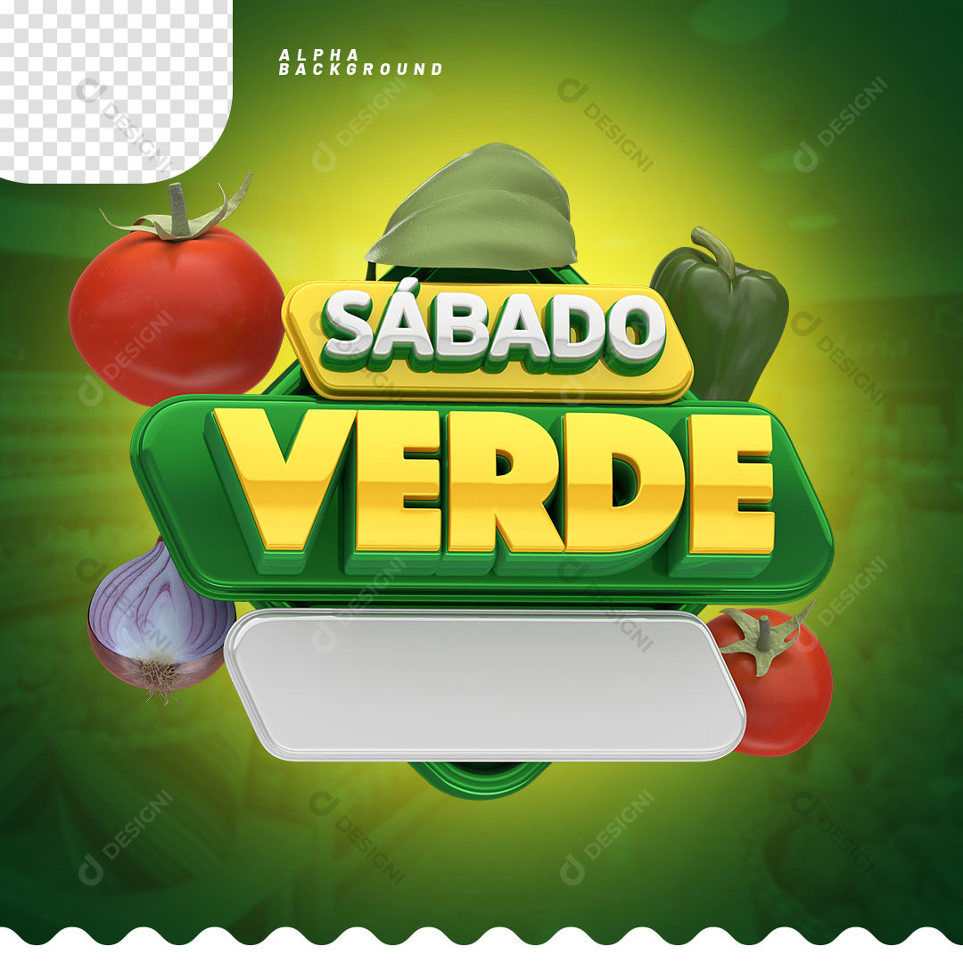 Sábado Verde Selo 3D Para Composição PSD + PNG Transparente