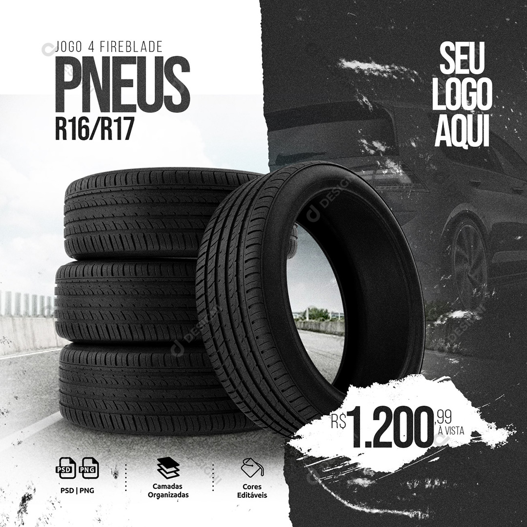 Jogo de Pneus Oficinas Social Media PSD Editável