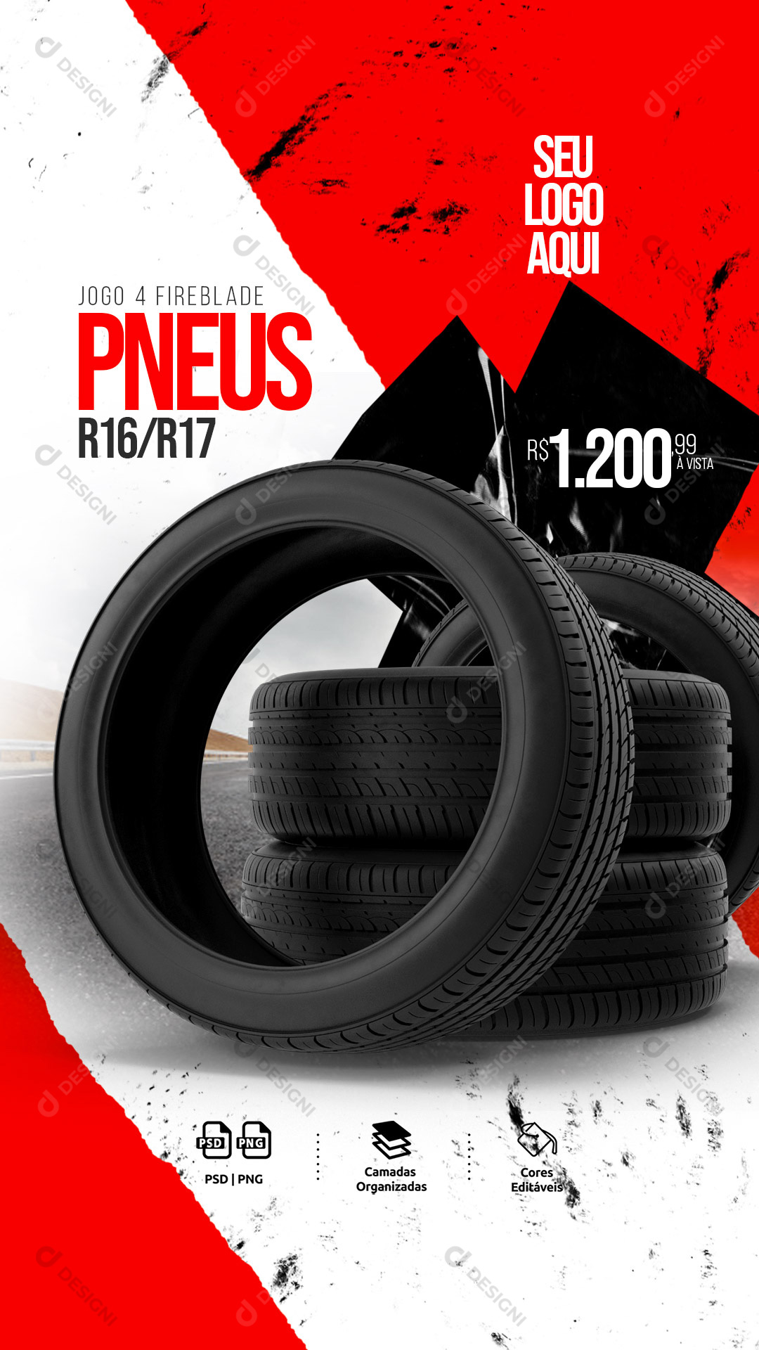 Jogo de Pneus Oficinas Stories Social Media PSD Editável