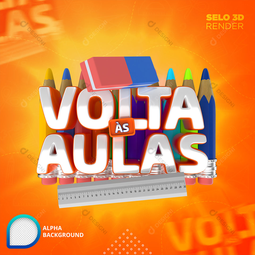 Volta às Aulas Selo 3D Para Composição PNG Transparente