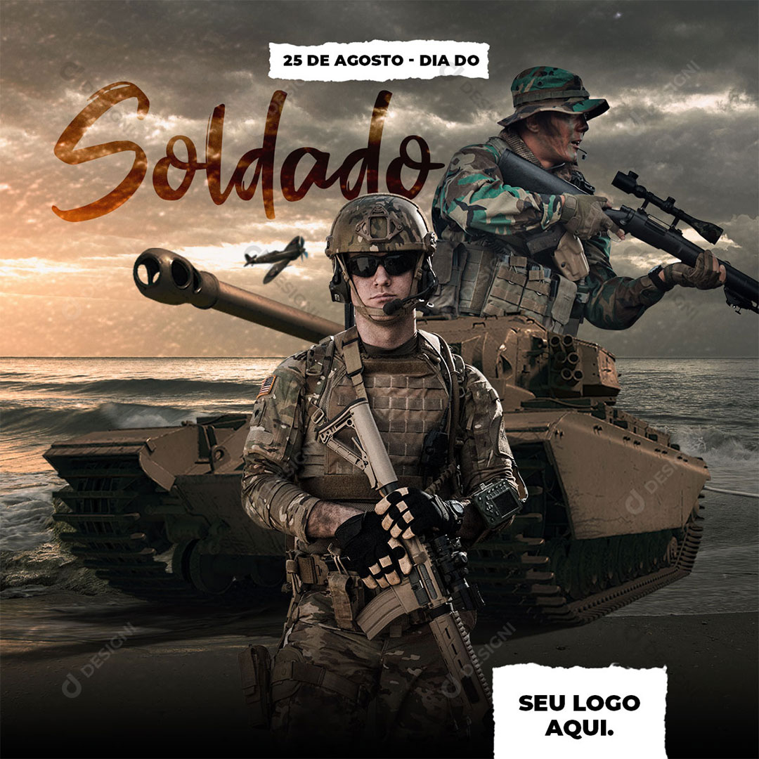 Data Comemorativa 25 de Agosto Dia do Soldado Social Media PSD Editável