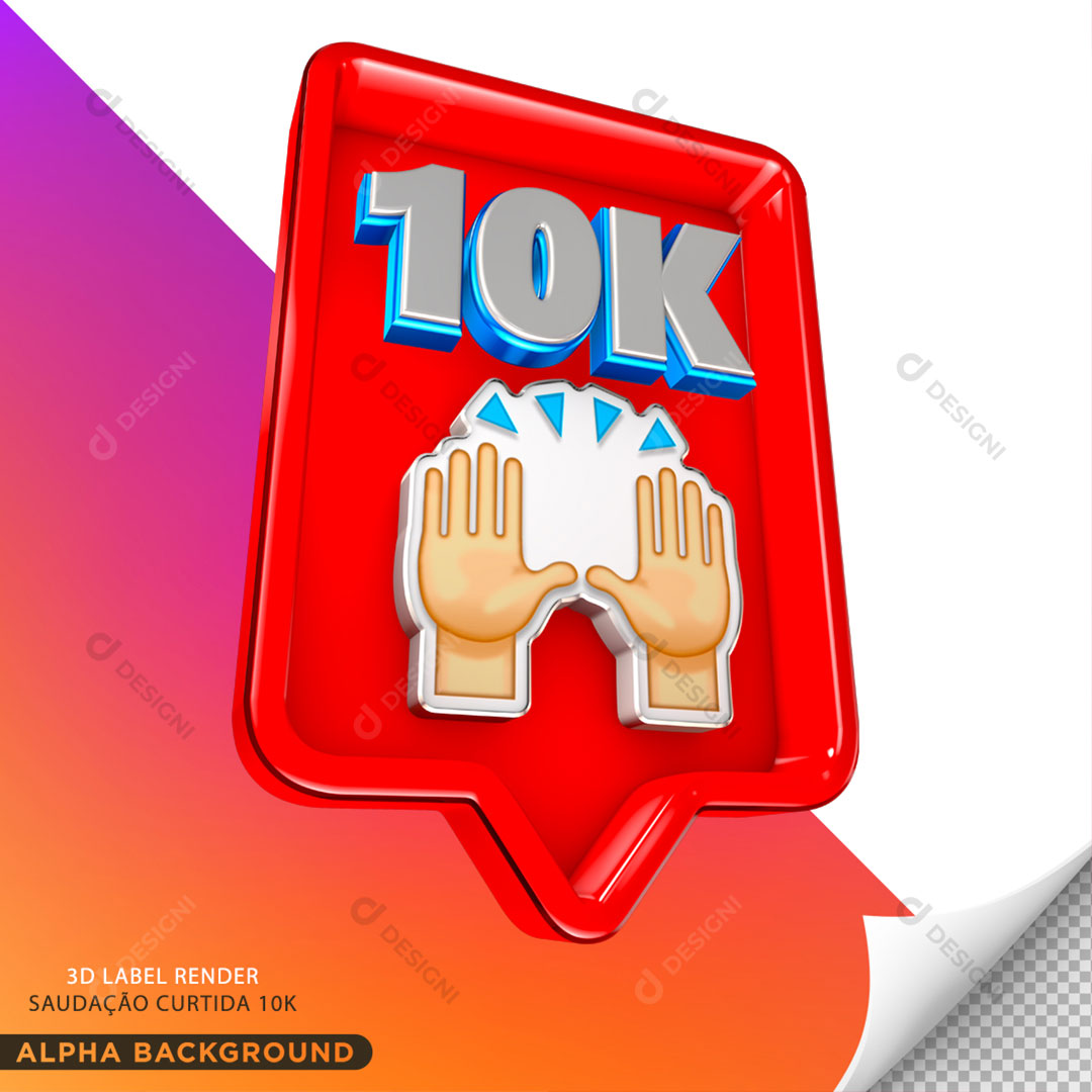 10K Saudação Curtida Redes Sociais Elemento 3D Para Composição PNG Transparente