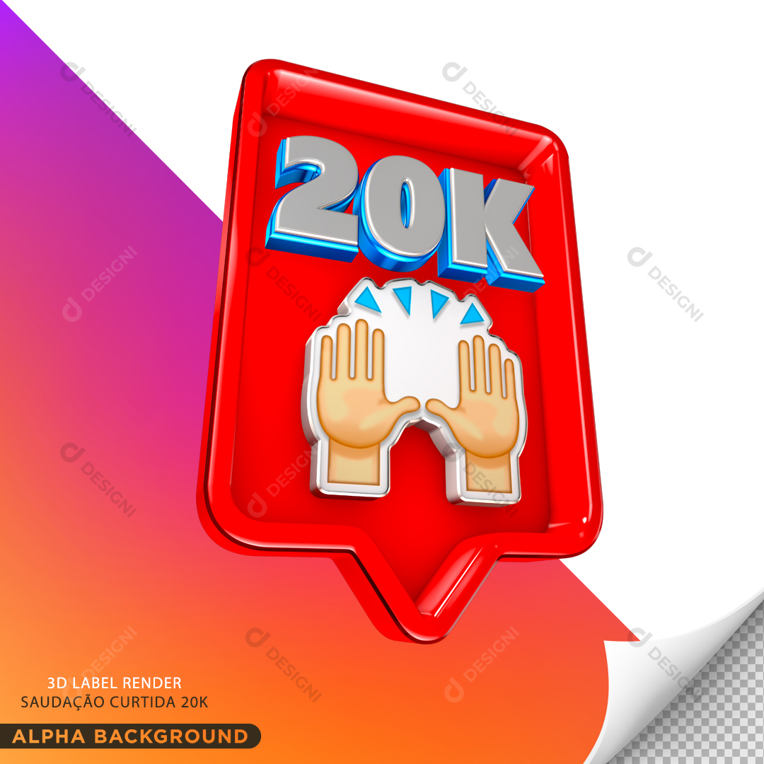 20K Saudação Curtida Redes Sociais Elemento 3D Para Composição PNG Transparente