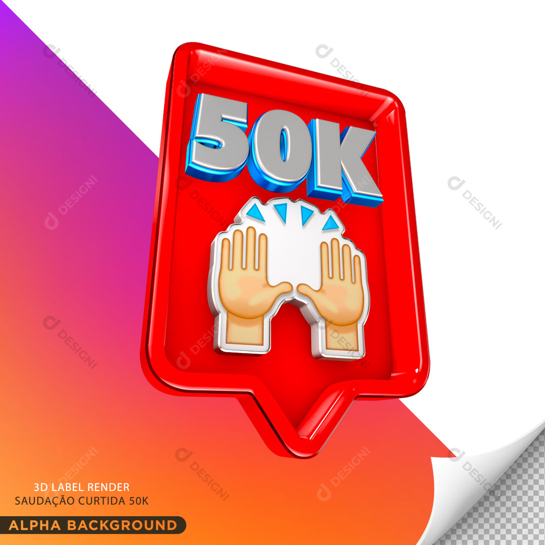 50K Saudação Curtida Redes Sociais Elemento 3D Para Composição PNG Transparente