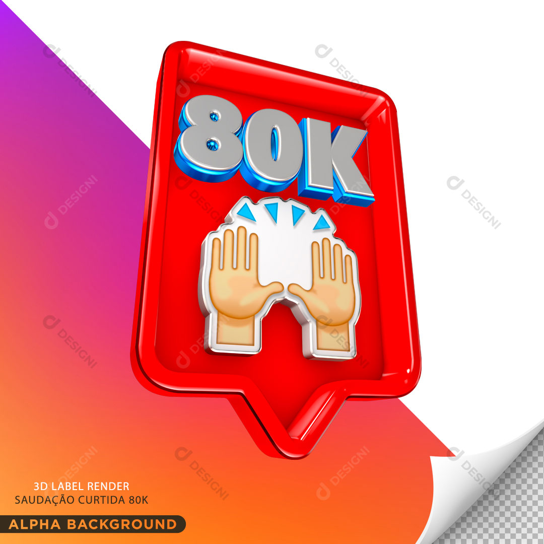 80K Saudação Curtida Redes Sociais Elemento 3D Para Composição PNG Transparente