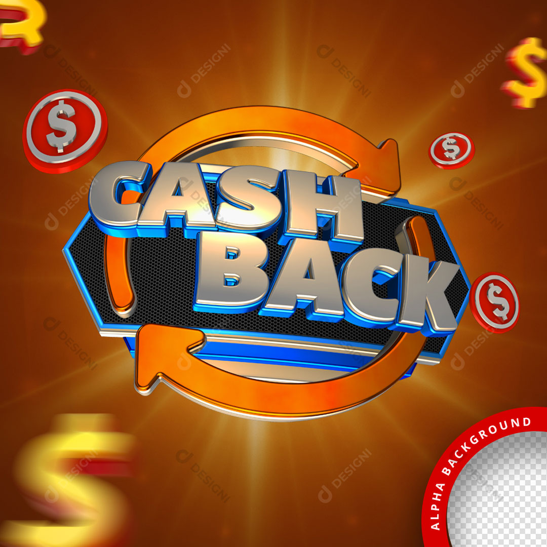 Cash Back Selo 3D Para Composição PNG Transparente