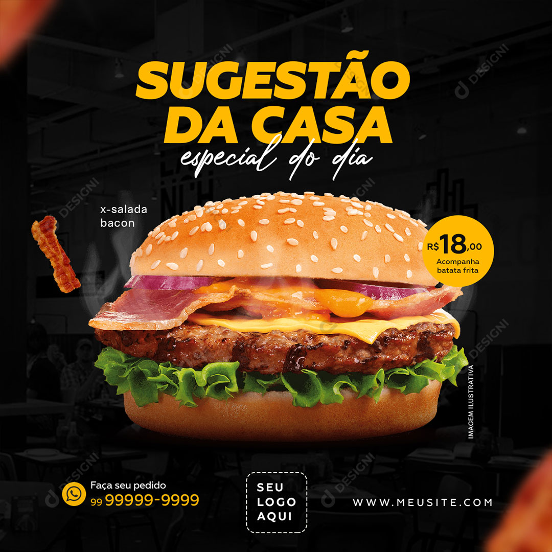 Post Hamburgueria Suguestão da Casa Social Media PSD Editável