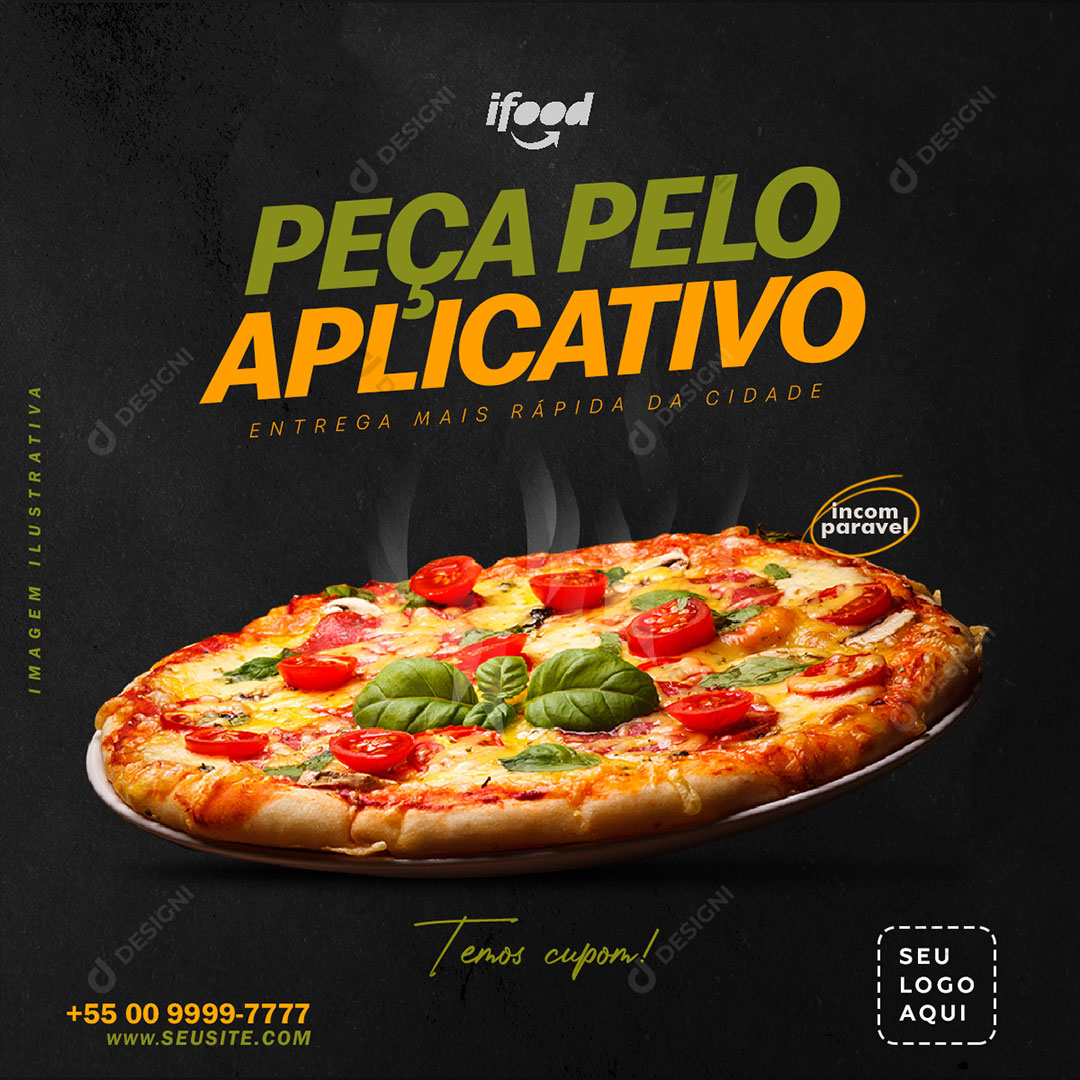 Post Pizzaria Peça Pelo Aplicativo Social Media PSD Editável