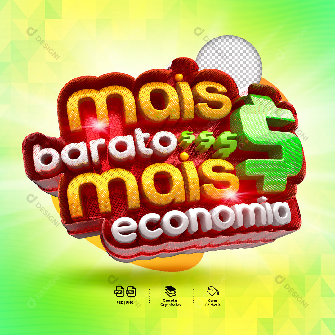 Mais Barato Mais Economia Selo 3D para Composição PSD