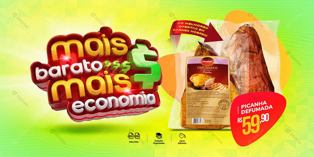 Mais Barato Mais Economia Picanha Defumada Social Media PSD Editável