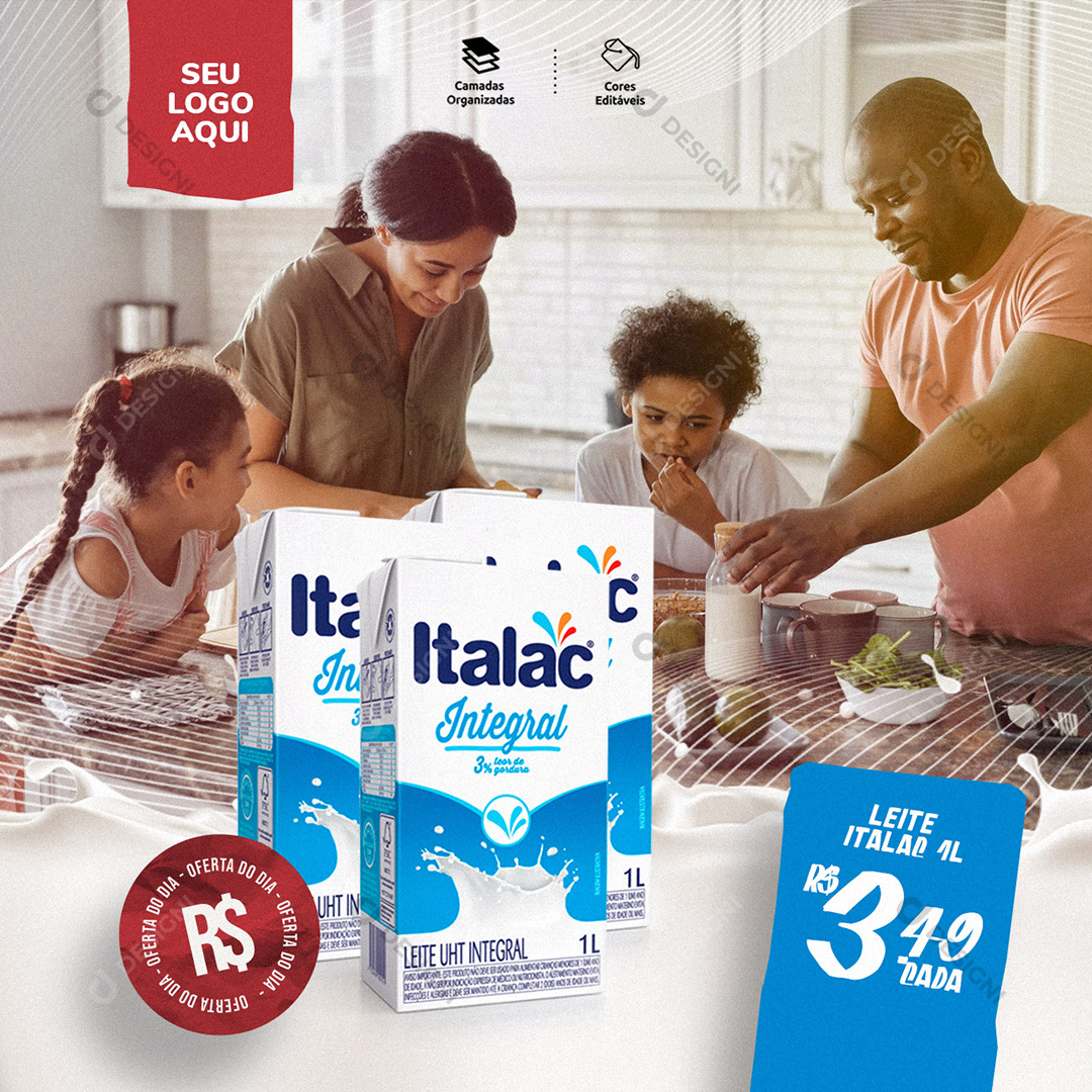 Leite Italac Mercado Social Media PSD Editável