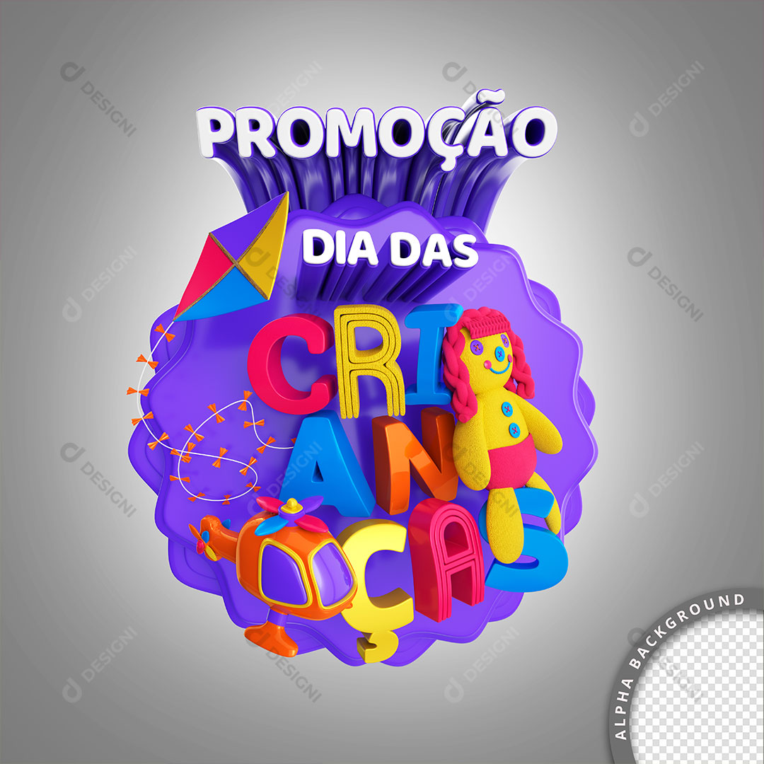 Promoção Dia das Crianças Selo 3D Para Composição PSD