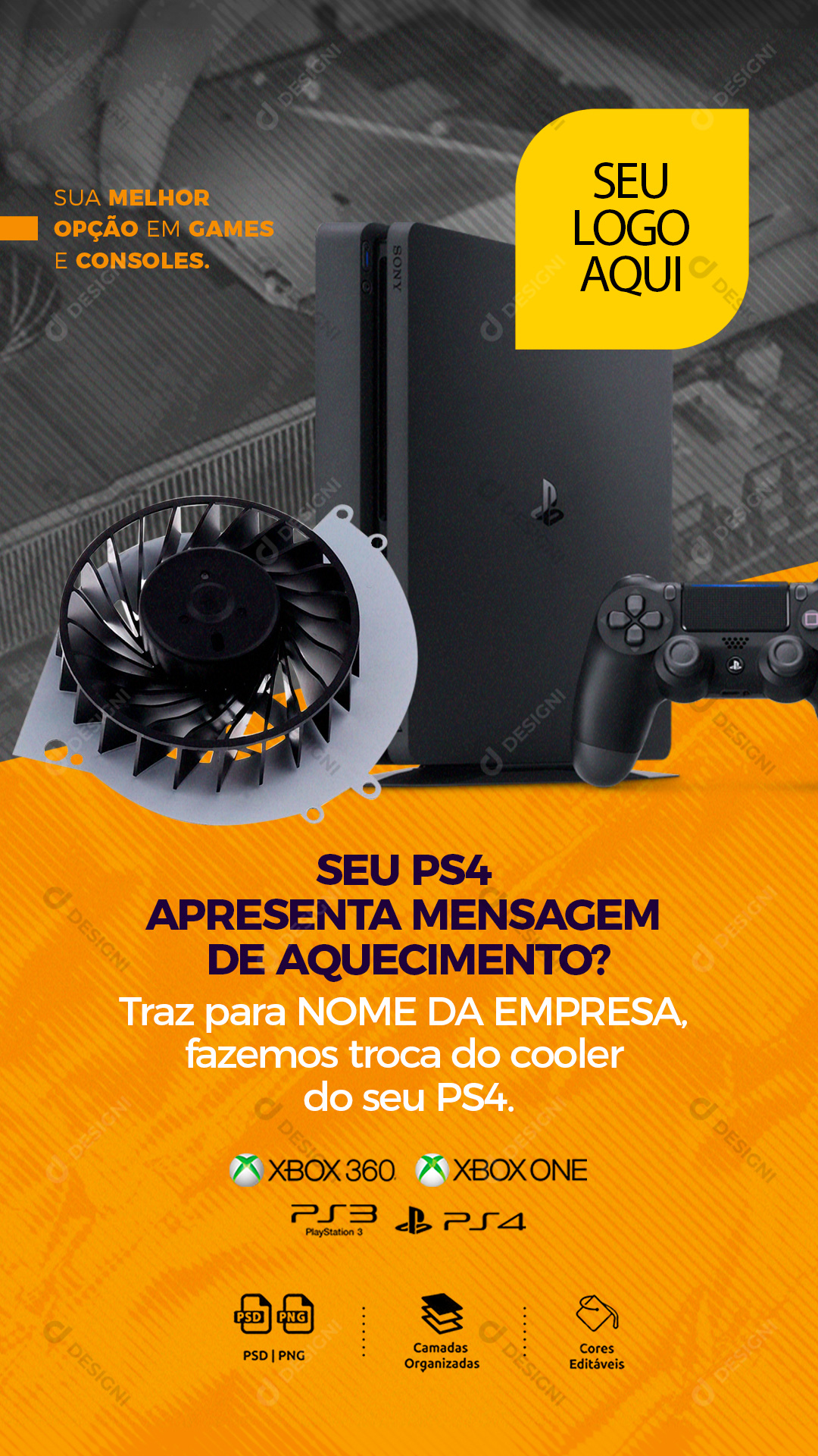 Seu PS4 Apresenta Aquecimento Assistência Técnica Social Media PSD Editável