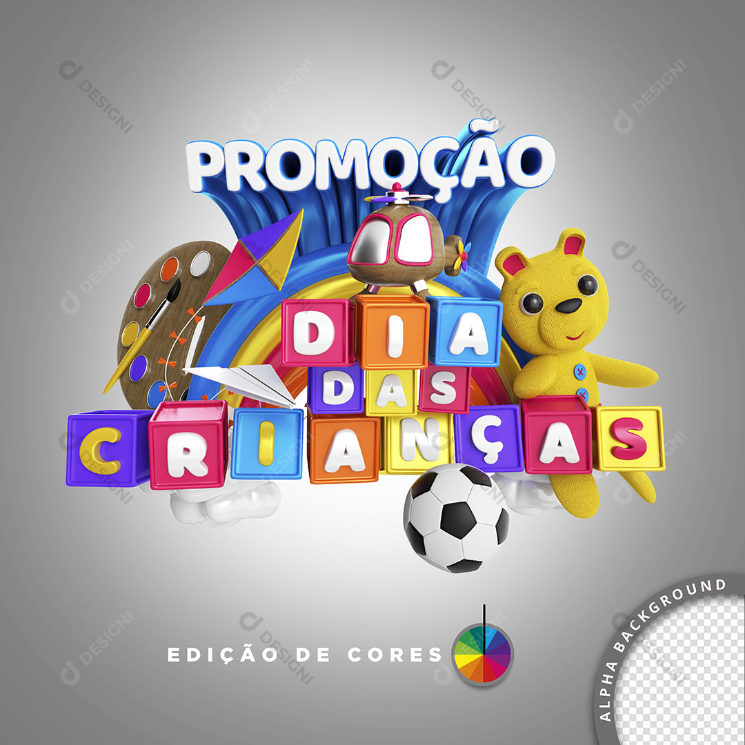 Promoção Dia das Crianças Selo 3D Para Composição Edição de Cores PSD