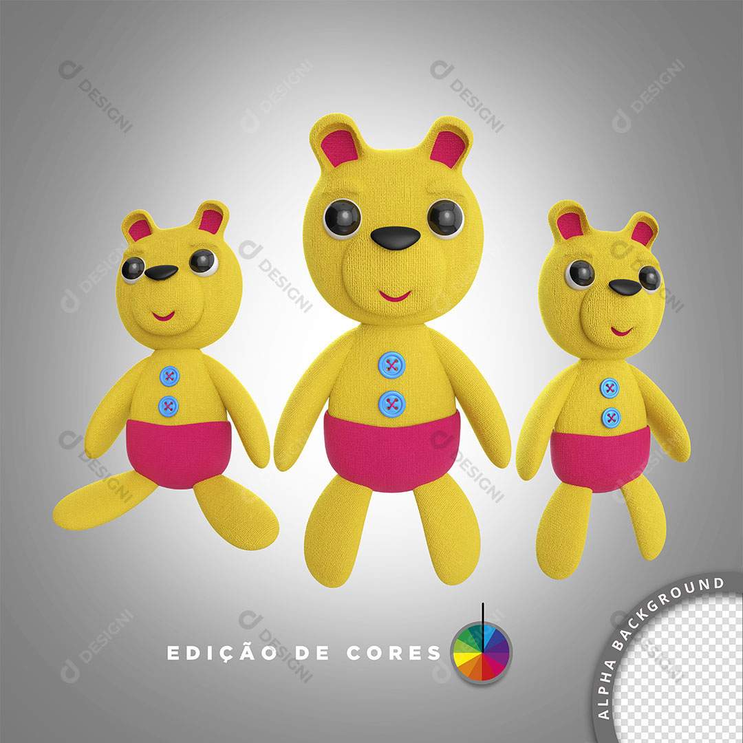 Ilustrações 3D Urso Para Composição PSD Editável