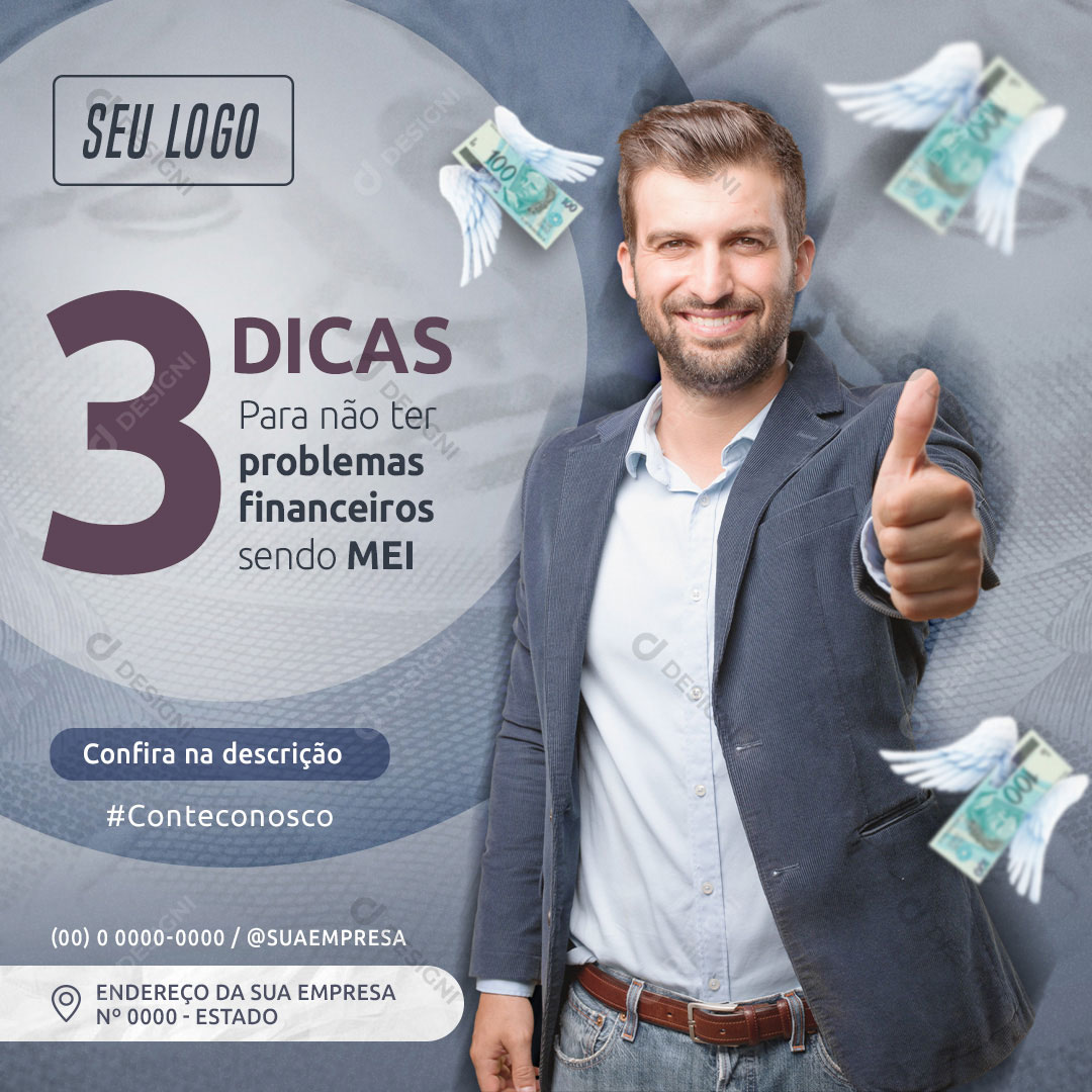 3 Dicas Para Não Ter Problemas Financeiros Sendo MEI Social Media PSD Editável