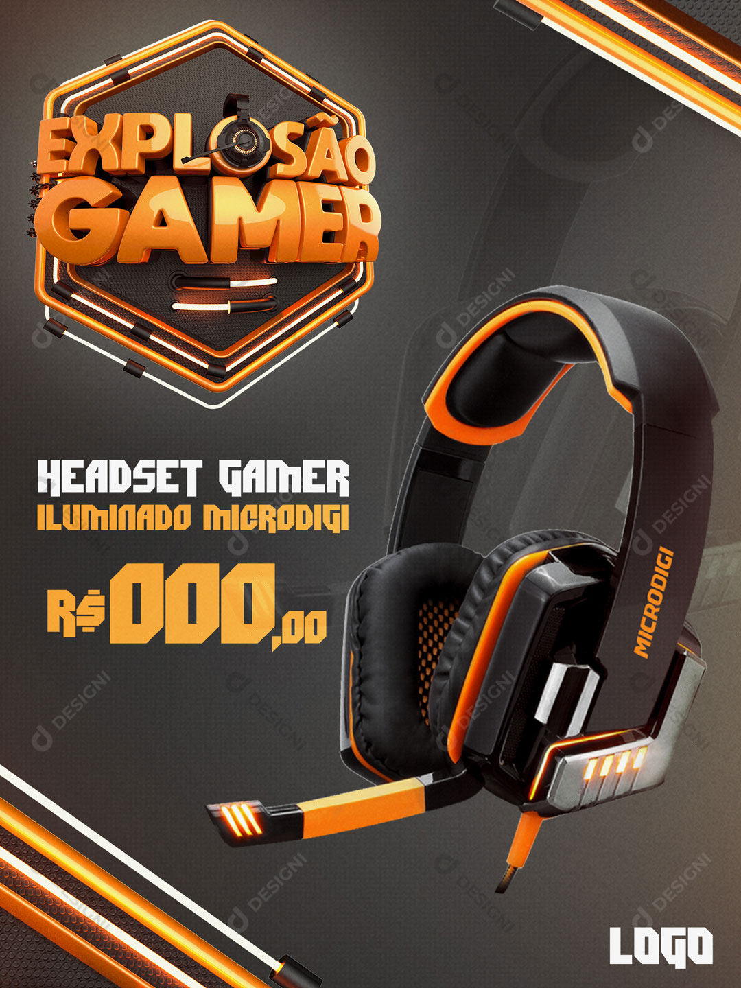 Explosão Gamer Headset Gamer Social Media PSD Editável