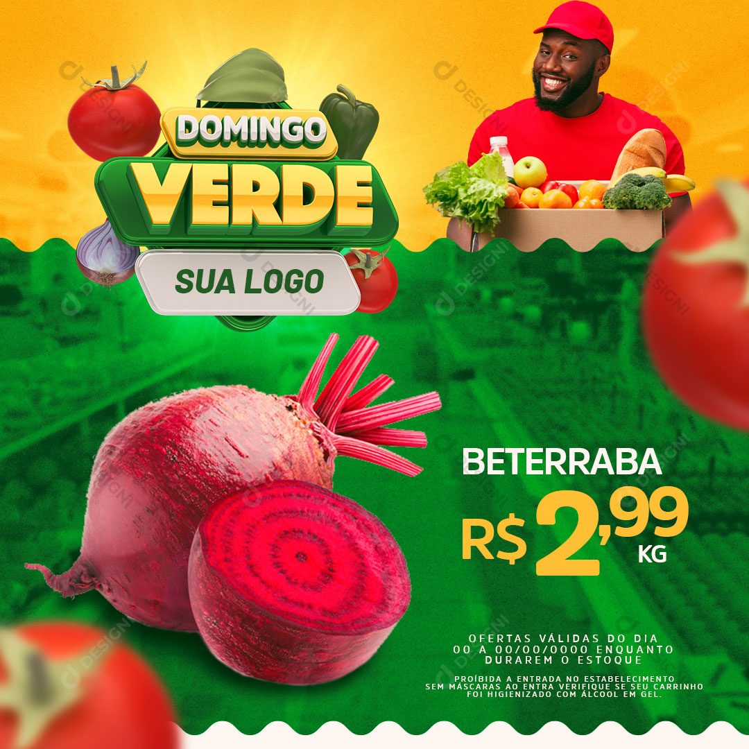 Post Hortifruti Domingo Verde Produto Social Media PSD Editável